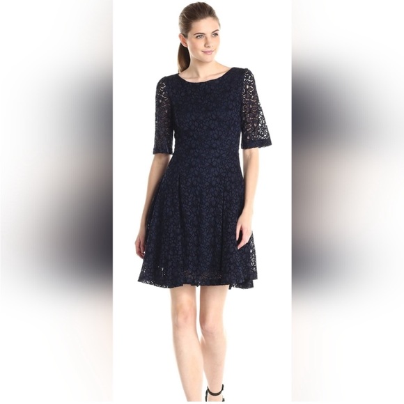 BETSEY JOHNSON Vintage Navy Blue Lace Dress Size 14 - Picture 2 of 10